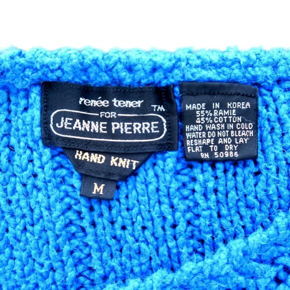 Renee Tener for Jeanne Pierre Blue Knit Top Vintage 1980s Cap Sleeve Medium - Picture 4 of 4
